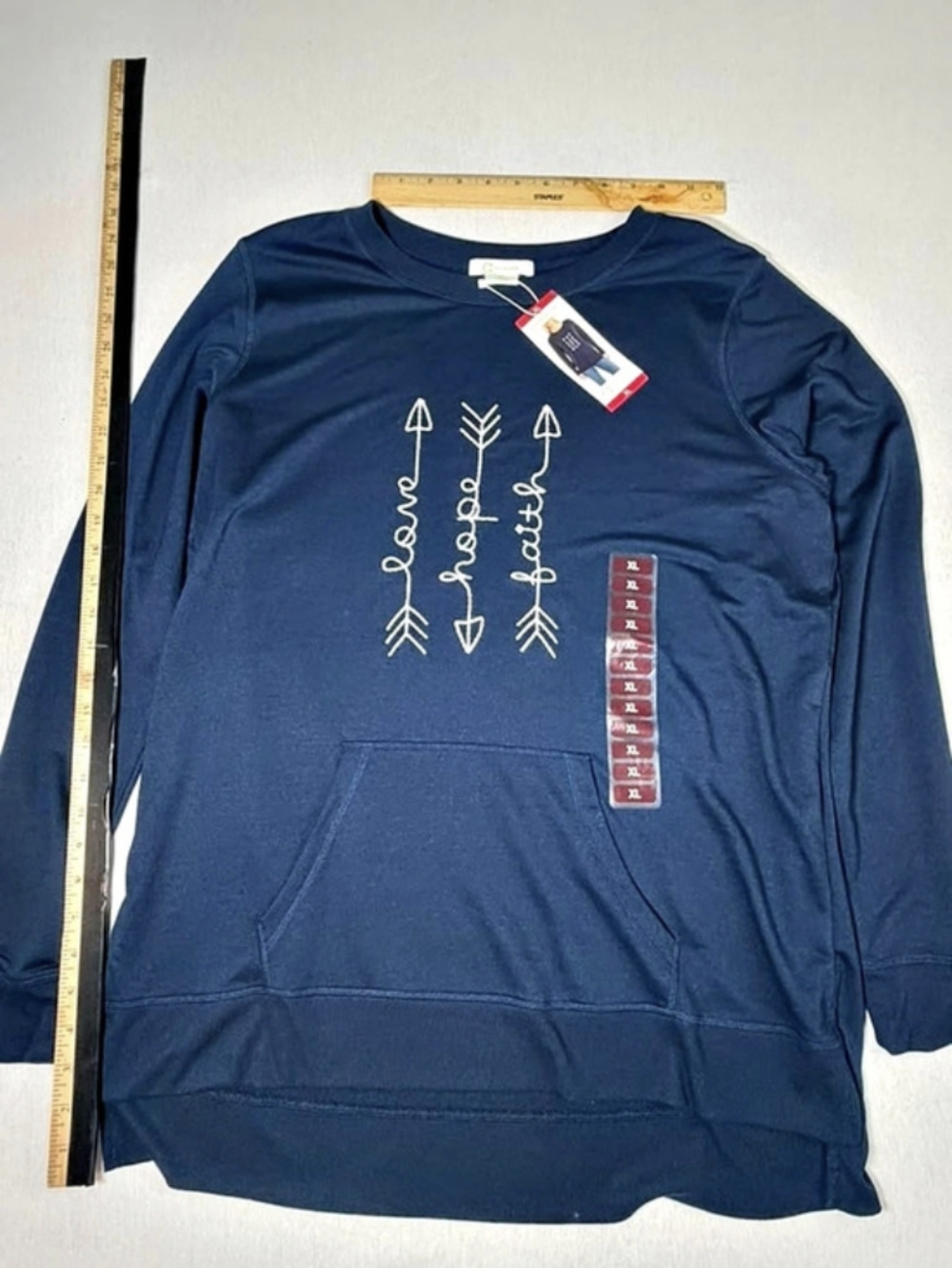 C Wonder Limited Women’s XL Blue Tunic Fleece Pullover Crew Love Hope Faith
